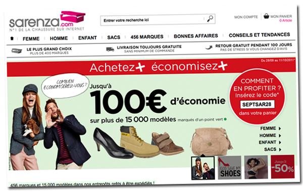 Code promo Sarenza : Jusqu'Ã  100 euros de rÃ©duction chez SARENZA