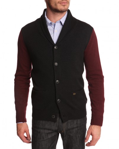 Scotch and Soda - Cardigan bleu nuit et bordeaux en laine