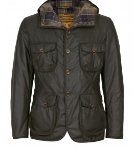 Barbour - Olive Padded Waxed Hooded Hunter Jacket